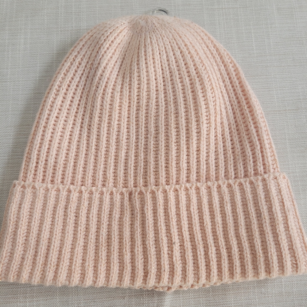 Style & Co, Blush Pink and Gold Thread Sparkles Beanie, NWT